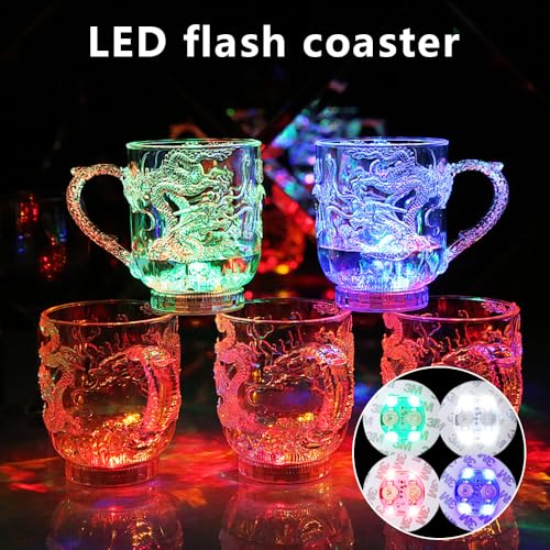 12 Stück LED Sticker Stimmungslichter, 7 Farbe LED Licht Sticker, 6cm LED-Untersetzer, Selbstklebende Leuchtsticker Glas Flaschen Deko Beleuchtung für LED Bar Party Tee Bier Kaffee Becher