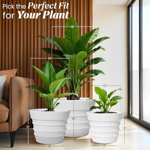 Image of YUCCABE ITALIA FOXB BR 18, 14, 12 INCH White Pots for Plants Highly Durable Lightweight Indoor Outdoor Flower Pot Gamla for Living Room, Balcony, Garden