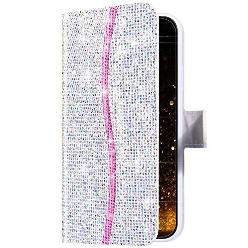 Uposao Cover Compatibile con Samsung Galaxy S20 Plus Custodia Glitter Sparkle Bling Libro Pelle Case Portafoglio Magnetica Chiusura Supporto di Stand Protettiva Cover,Argento