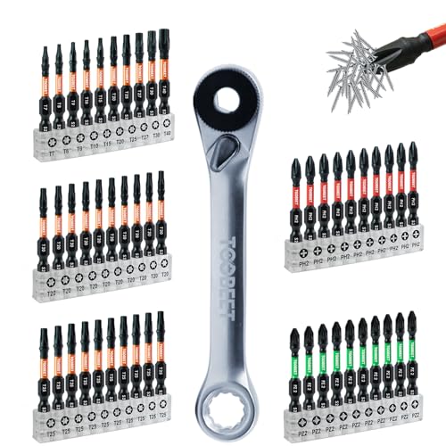 Toobeet Impact Multi Schraubendreher Bits Set, 51tlg. Magnetischen S2-Stahl 50mm (Torx/Phillips/Pozidriv) Schlagfeste Schrauber Bitsatz für Schlagwerkzeuge und Mini-Ratschenschlüssel