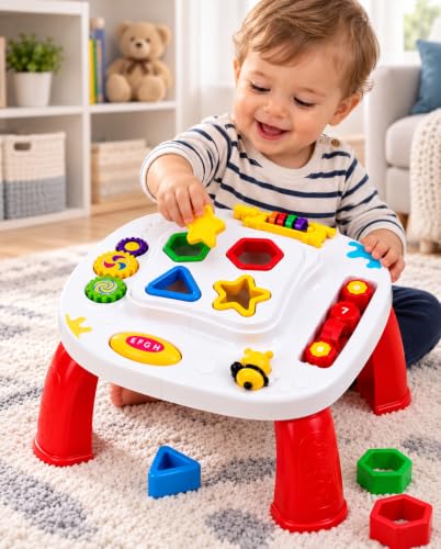 Mesinha Didática Infantil com Atividades Interativas | Brinquedo Educativo Sensorial com Formas de Encaixe, Engrenagens ...
