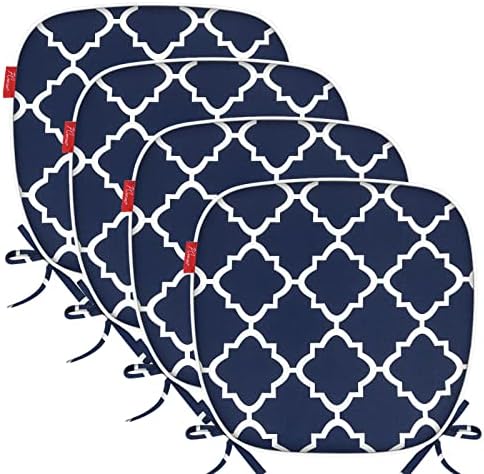 Pcinfuns Indoor/Outdoor All Weather Chair Pads Seat Cushions Garden Patio Home Chair Cushions, 17" X 16" (Navy Blue(4 Set))