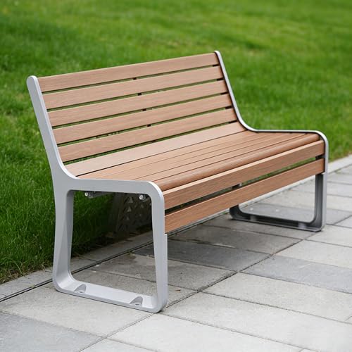 yurstcggh Outdoor Metal Bench,Garden Bench 2-4 Persons,120/150/180cm,metal and wood,Wooden slat seats,Weatherproof,for apartment balconies,schools 180cm Light walnut
