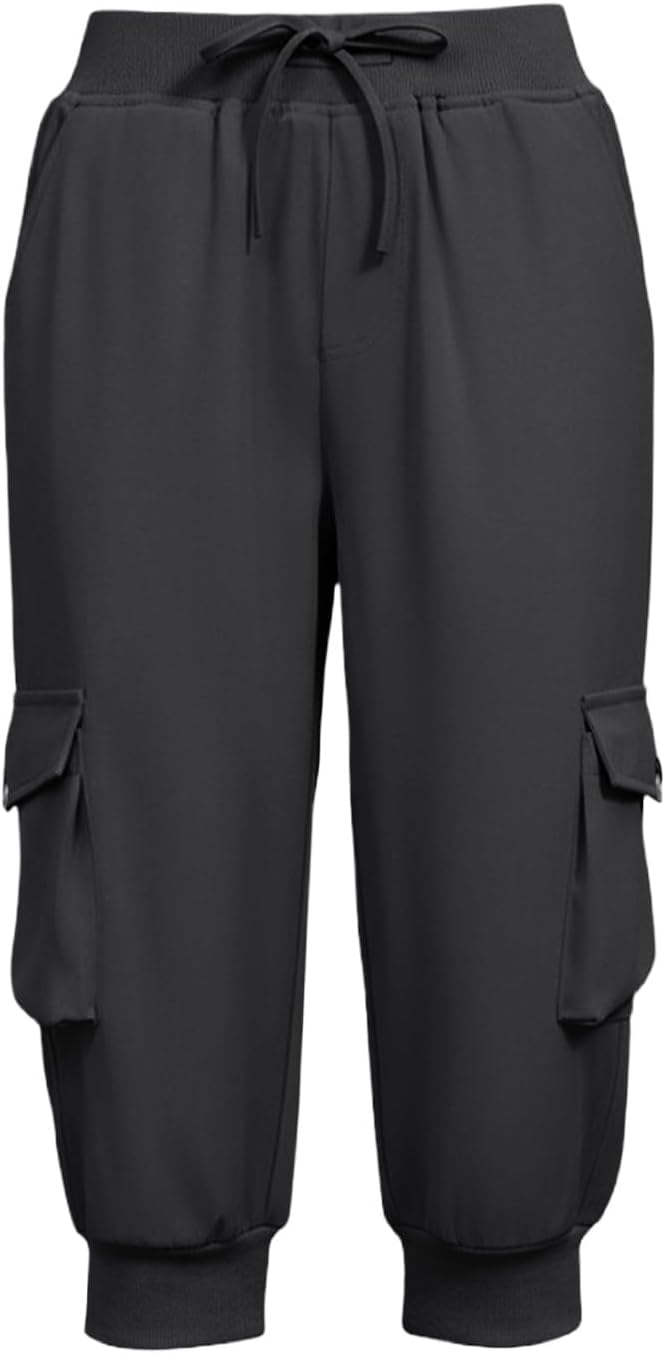 Pull On Capri Pants for Women Summer Dressy Crop Work Leggings Stretchy High Waisted Cropped Trousers with Pocket