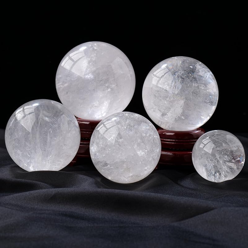 NIBHZ Esfera de Cristal de Cuarzo Transparente Natural con Soporte, Bola de Cristales Reales, decoración de Bola pequeña de Cuarzo Transparente, Bola de Cuarzo Transparente,6.8 in