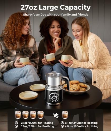 Image of Milk Frother, 27oz All-in-1 Milk Steamer and Frother for Coffee, Variable Froth Thickness, Hot & Cold Foam Milk Warmer with Temperature Control