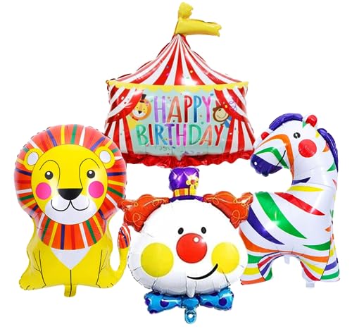 Image of 72 Pcs Circus Theme Birthday Decoration Happy Birthday Joker Lion Foil Balloon Multicolor Balloons for Decoration Carnival Party Decorations (Pack of 72, Multicolor)