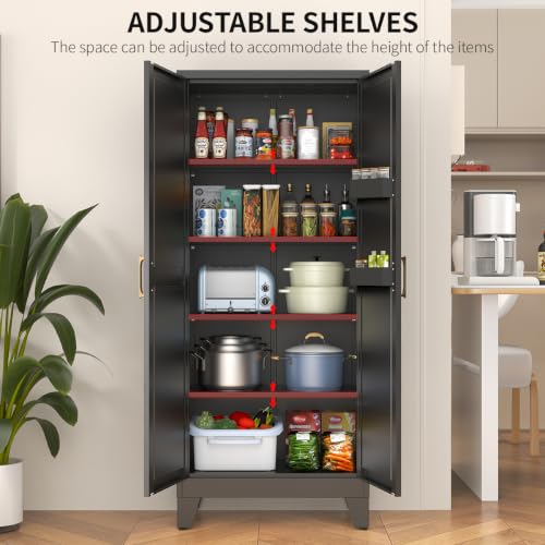 Kitchen Pantry Cabinet, Tall Metal Storage with Doors & Adjustable Shelves - image 5