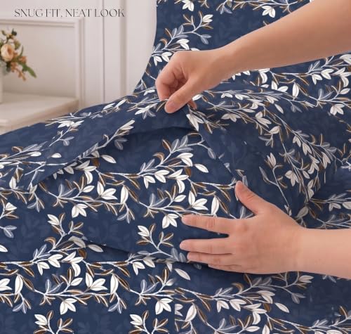 Image of IVAZA 260 TC Soft Ezyption Cotton Floral Single Bed Sheet - Single bedsheet with 1 Pillow Cover Hypoallergenic, Brethable, (Size- 90 x 60 Inch Slate Blue