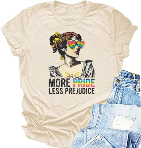 Women Pride Shirt LGBT Tshirt More Pride Less Prejudice Letter Print Tee Casual Gay Lesbian Short Sleeve Tops