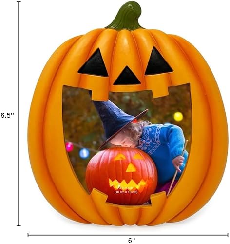 Miniatura 5 de Isaac Jacobs - Marco de fotos de Halloween Jack O Lantern de 4 x 4, marco de fotos en forma de calabaza para Halloween (4 x 4, naranja)