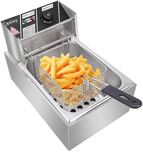 Electric Deep Fryer with Basket & Lid, 6.3QT/6L Heavy Duty Stainless Steel Single Tank Kitchen Frying Machine, 2500W French Fryer for French Fries Fried Chicken US Plug Thumbnail