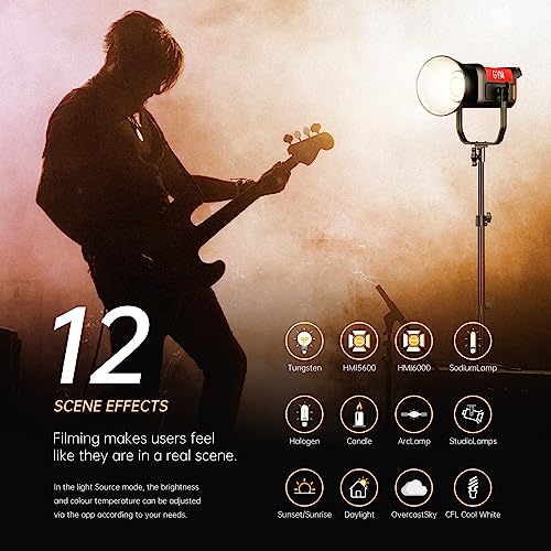 Image of GVM Photography Lighting 300W Bi-Color Studio Lights with 45Standard Reflector 65700Lux@1m CCT 2700~6800K 12Lighting Scenes App Control LED Video Light
