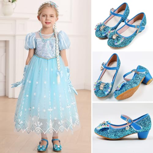 Girls Princess Flower Shoes Mary Jane Glitter Sequin Party Wedding Low Heel2