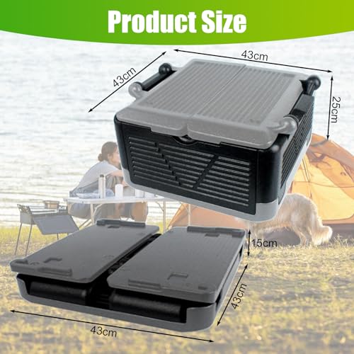 Faltbar Thermobox 26L Styroporbox 43x43x25cm Warmhaltebox für Essen mit Integrierter Deckel Multifunktional Kühlbox Transportbox für Camping Picknicks Lebensmittel Transport(Schwarz + Grau)