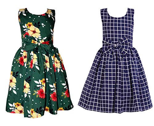 Image of Casual Frock for Baby Girls,Blue Printed and Olive Printed,Pack of 2