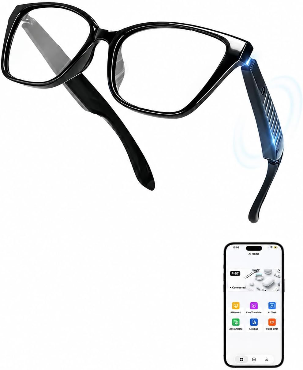 Smart Glasses for Men & Women, AI Translation Glasses with Open-Ear Speaker, Blue Light Blocking Lenses, Bluetooth Hands-Free Calls & Music for Travel, Work, Driving
