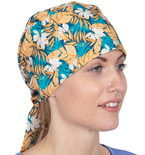 Scrub Caps for Women & Men - Surgeon Caps - Surgical Scrub Caps with Buttons, Surgical Scrub Hat - Surgeon Hat - Medical Caps Blue Palm