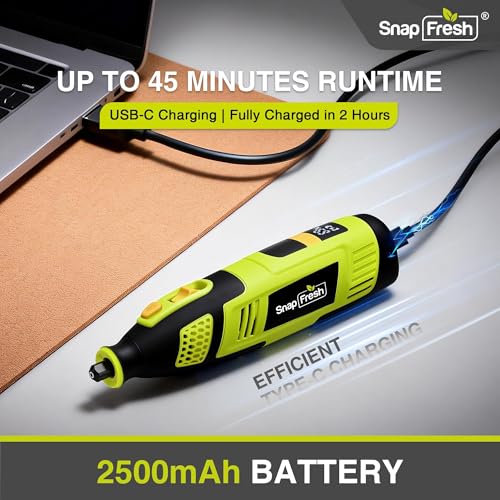 Image of SnapFresh 12V Cordless Rotary Tool Kit, 28-Speed 32000 RPM Mini Rotary Tool w /Digital Display, 111 Accessories,2.5Ah Battery USB-C Charging, Lightweight Battery Powered Tool for DIY, Craft & Pet Nail