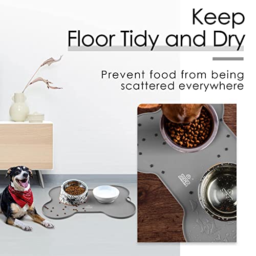 SUPERDESIGN Dog Food Mat Bowl Mat for Floors Waterproof Silicone Cat Dog Feeding Mat for Food and Water Pet Placemat Non Spill Puppy Dish Tray Non Slip Bone Shaped Small Medium Large Gray - Image 3