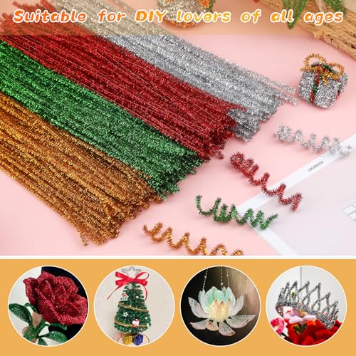 Image of 100 Pcs Pipe Cleaners, Glitter Gold Pipe Cleaners Bulk for Crafts