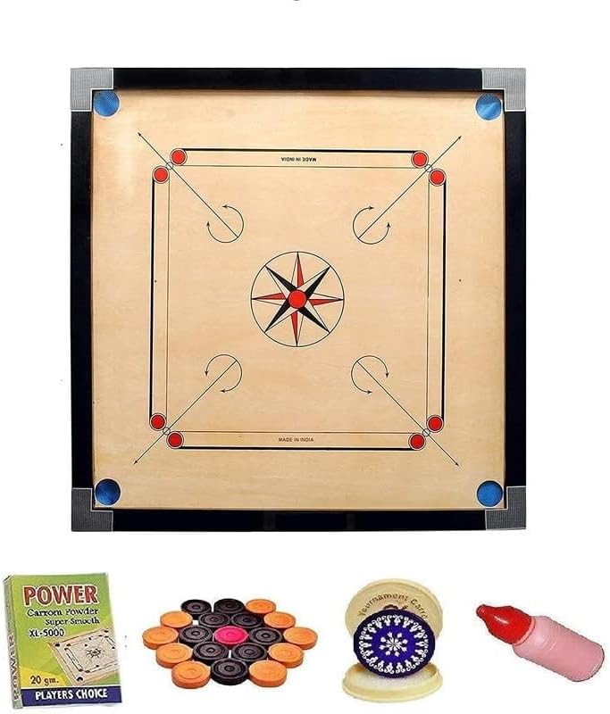 Hanzu Carrom Board Full Size 32"x32" inch Smooth Polish with Coin,Stricker, Powder Free,