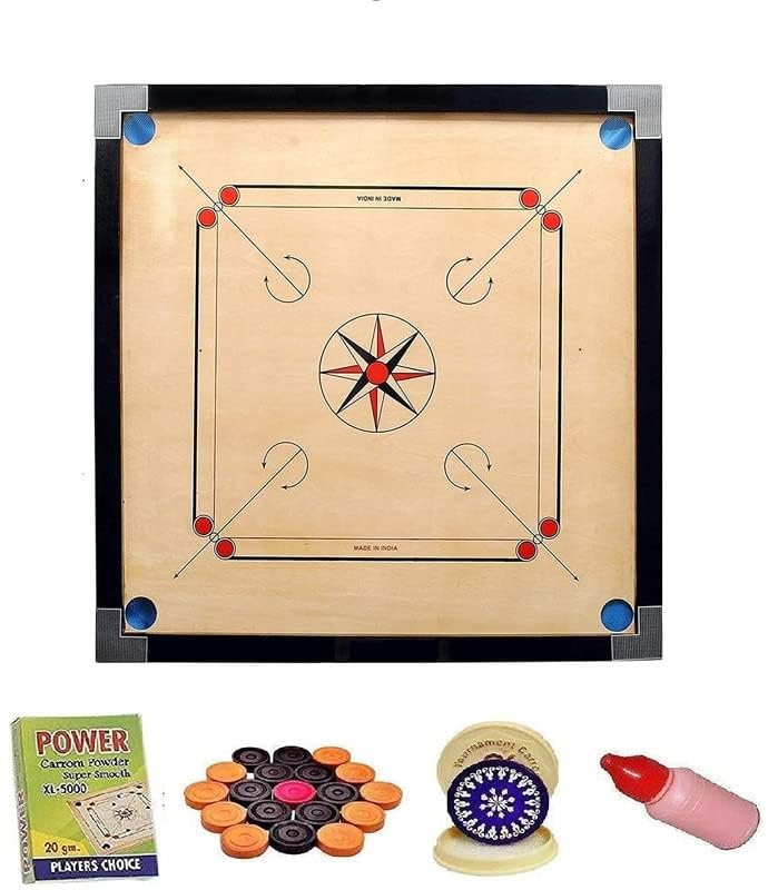 Hanzu Carrom Board Full Size 32"x32" inch Smooth Polish with Coin,Stricker, Powder Free,