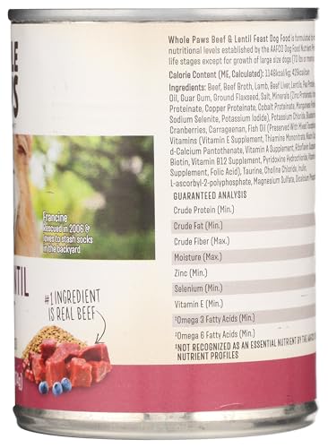 Image of Whole Paws, Wet Dog Food, Beef & Lentil Feast, 13.2 Ounce