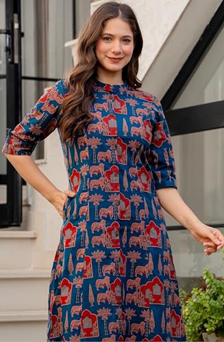 Image of rytras Women Printed A-Line Kurta Set with Palazzo Pants