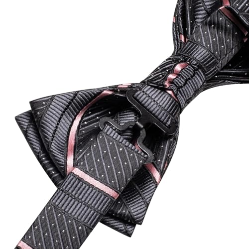 Image of Hi-Tie Bow Ties for Men Pre-Tied Pocket Square with Cufflinks Mens Bowtie Sets for Wedding Formal Party