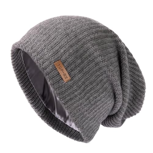 Oversize L/XL/XXL Merino Wool Satin Lined Slouchy Beanie Big Large