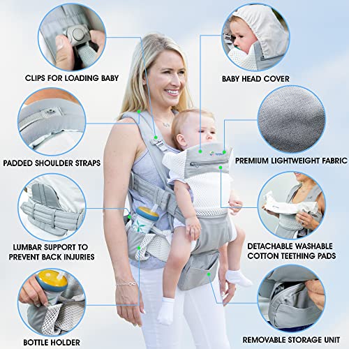 Organic Baby Carrier New Born to Toddler –Infant & Child Carrier with Lumbar Support for Men & Women –Baby Backpack Carrier for Hiking -Baby Holder & Sling Carrier- Mesh Grey