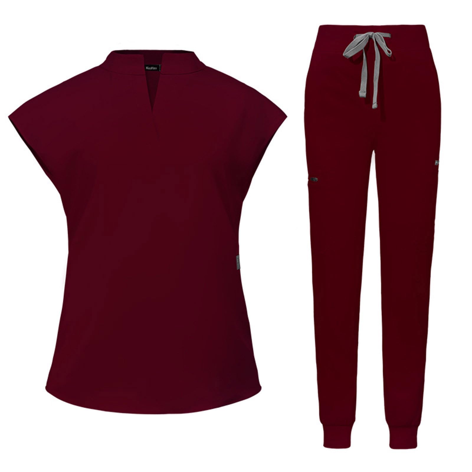 Damen 2-Teiliges Kasacks Set Medizinische Uniform Outfits mit Kasack und Hose Pflege Berufsbekleidung V-Ausschnitt Schlupfkasack+Schlupfhose Pflegeuniform Set Laborkittel Einfarbig Arbeitsuniform 2025