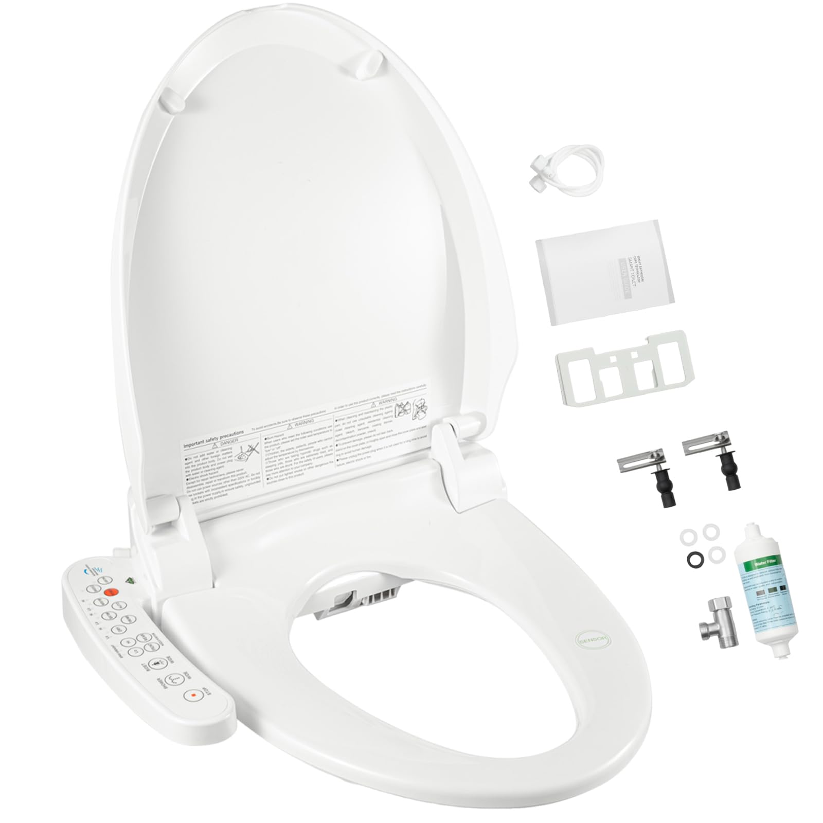 SHZICMY Bidé Eléctrico, Asiento de Inodoro Inteligente con Calefacción, Limpieza Automática, Desodorización Automática, Temperatura Ajustable, Limpieza Higiénica, Ahorro de Papel, Blanco