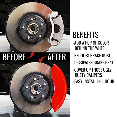 Image of MGP Brake Caliper Covers for 2010-2015 Chevrolet Camaro | Requires 18 inch+ Wheels, V6, Red Powder-Coated Aluminum, 4 PCS Front and Rear, RS (Gen 5 /6) Engraving