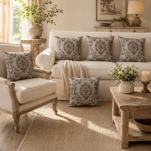 Image of Clasiko 16x16 Cushion Covers - Set of 5 Soft Cotton-Feel Decorative Pillow Covers | Classic Damask, Flap Closure, Perfect for Sofa & Living Room
