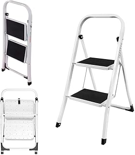 2 Step Ladder - Foldable Ladder With Anti-Slip Mat 2 Step Aluminium Small Step Ladders Lightweight Step Ladder Heavy Duty Folding Step Stool for Home Office Kitchen, 330lbs Capacity