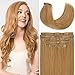 Loxxy Clip in Hair Extensions 14inch Strawberry Blonde Seamless Hair Extensions Clip in Human Hair Ultra Thin PU Weft Real Remy Human Hair Clip in Extensions Natural Silky Straight 7Pieces 110Gram #27