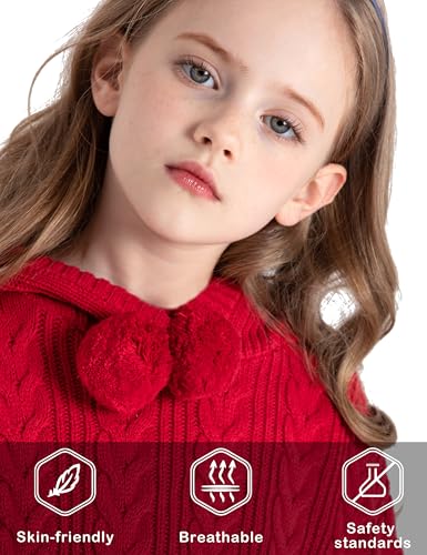 Image of BOBOYOYO Cape for Girls Hooded Cable Knit Poncho Sweaters Kids Shawl