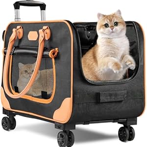 Large Cat Carrier with Wheels, Rolling Cat Carrier, 24.5″x 13.8″x 15.4″ Pet Carrier with Wheels for Large Cats Small Dogs up to 38 LBS, Ideal for Travel, Walking and Camping(NOT for TSA)