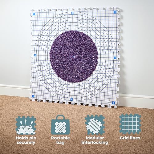 Image of Blocking Mats for Knitting and Crochet Projects - Extra Thick 0.75 Inch Interlocking Blocking Boards with Circular Gridlines - 150 T-Pins and Storage Bag for Knitting Accessories - Pack of 9