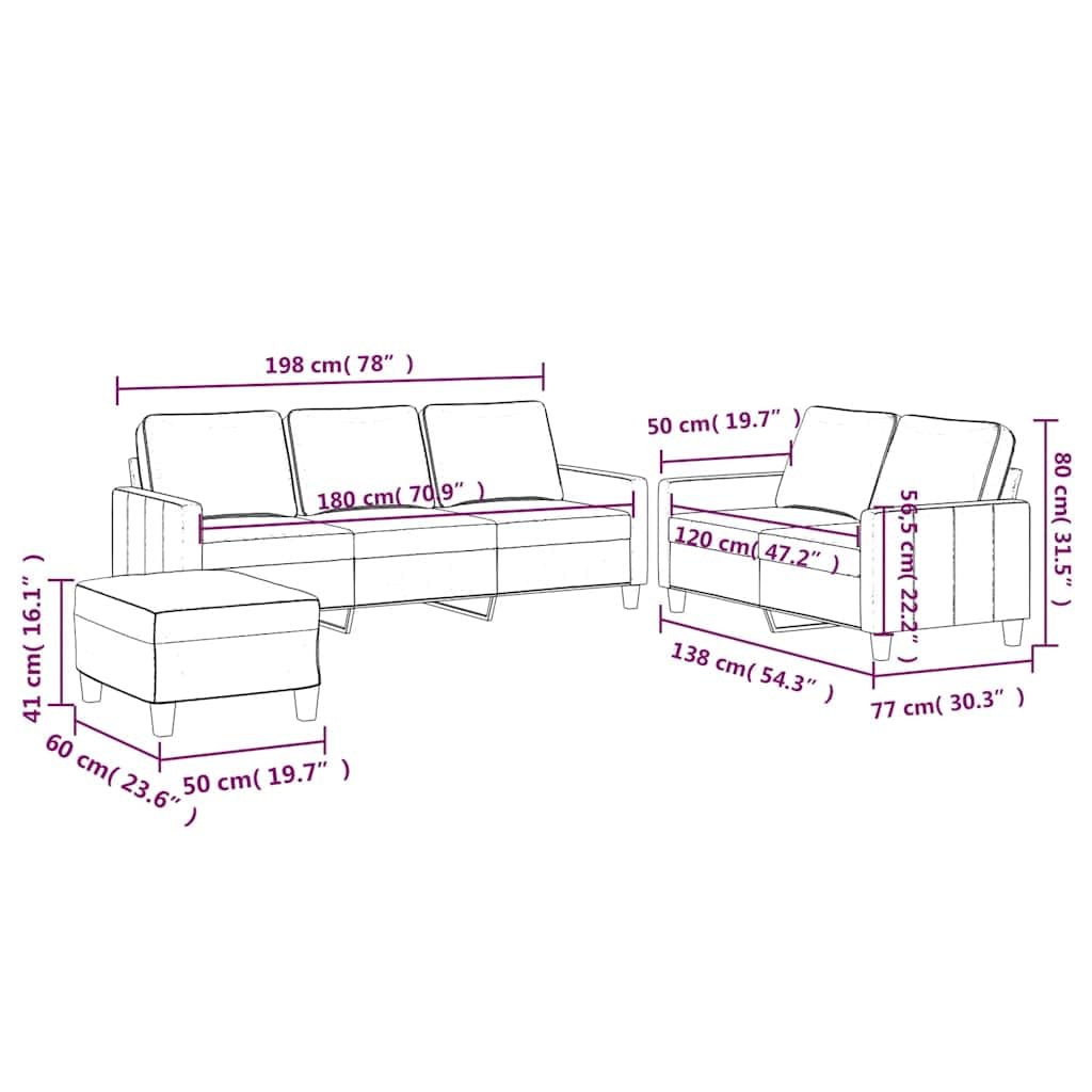 Canape 3 Posti Velluto Blu Scuro 3 Pezzi | Struttura contropiastra in metallo, seduta imbottita, pouf multiuso, 110 kg per sedile