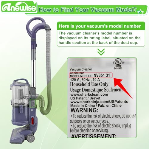 Image of Anewise Filter Replacement for Shark Navigator Lift Away Deluxe Professional Vacuum ZU503AMZ NV350 NV351 NV352 NV355 NV357 NV360 NV370 UV440 UV540, Parts XFF350 & XHF350, 1 HEPA + 2 Pre-Felt Filters