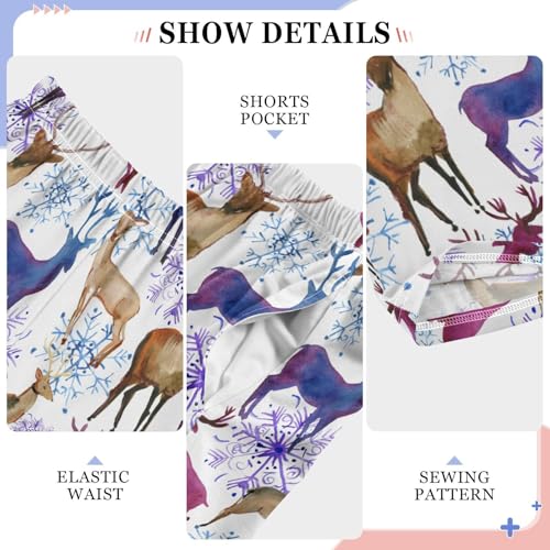 Moose Snowflake Watercolor Boys Long Pants Soft Trousers Elastic Waist Kids Lounge Bottoms with Pockets S-XL4