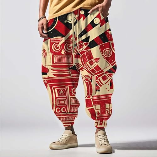 Cargo Pants for Men Japanese Pants Mens Joggers Fun Print Fashion Street Sweatpants with Pockets Baggy Elastic Waist2