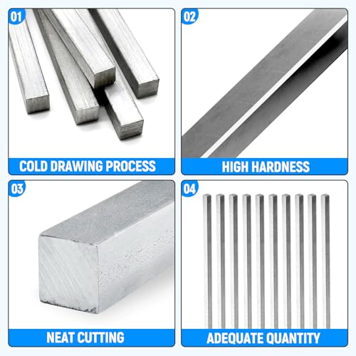 Image of 4 Pcs 1 /4 inch x 1 /4 inch x 12 inch Square Steel Key Stock, Cold-Drawn Stainless Steel Bars Metal Bars, Precision Key Stock