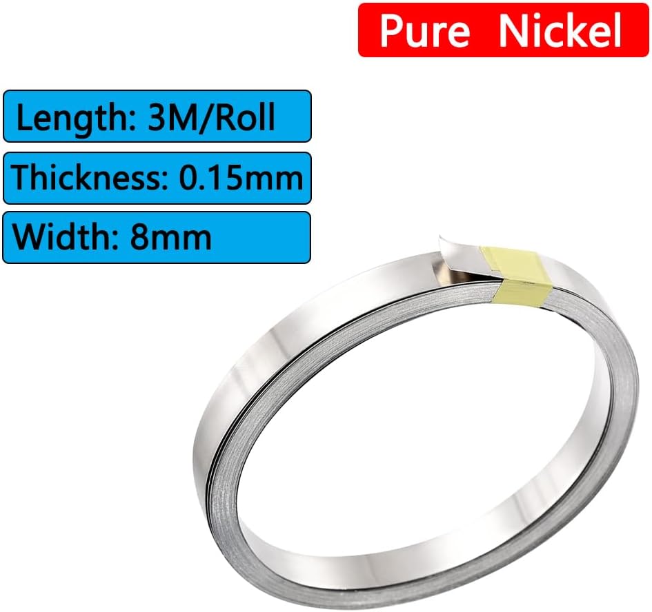 99.6% Pure Nickel Strips 9.9ft/Roll 0.15x8mm for Battery Spot Welding | used for 18650 21700 26650 26800 32650 32700 Battery Spot Welding & Electroplating