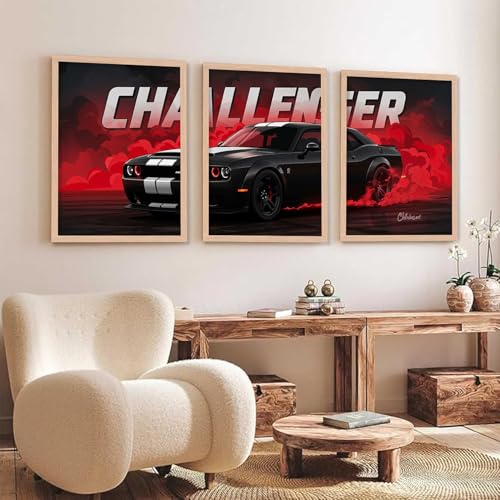 Image of TASVEE Car wall posters | set of 3 wall frames | posters for wall | Wall Decoration for Bedroom, Living Room & Office | Best Gift for Boys & Car Lovers (A3, LARGE 13X17, Framed)