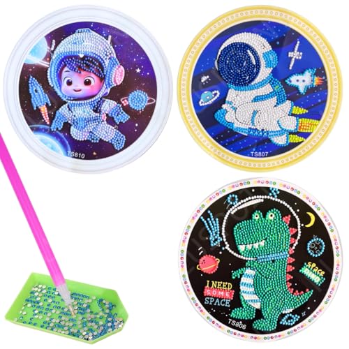 Image of PLUSPOINT 5D Diamond Gem Kits for Kids Pack of 3 Design Diamond Arts and Crafts for Kids Ages 6 8 10 12 Gem Art Painting Kit Astronaut Dino Crafts Diamond Painting Kits for Boys