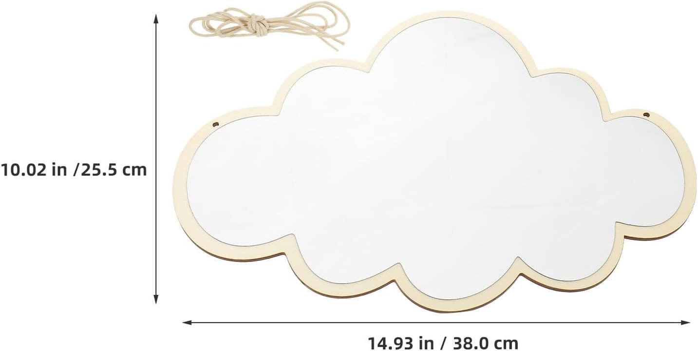 Cloud Shape Acrylic Mirror with Wooden Frame, 2pcs Decorative Hanging Wall Mirrors for Bedroom Nursery Playroom Bathroom